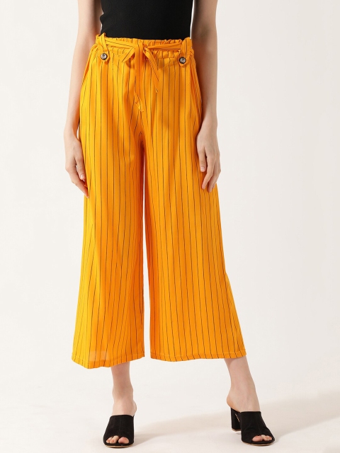 

V2 Value & Variety Women Mustard Yellow & Black Striped Knitted Palazzos