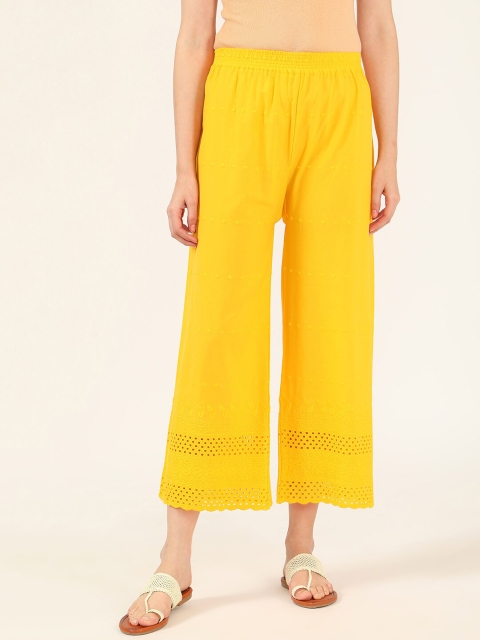 

V2 Value & Variety Women Yellow Floral Embroidered Knitted Ethnic Palazzos