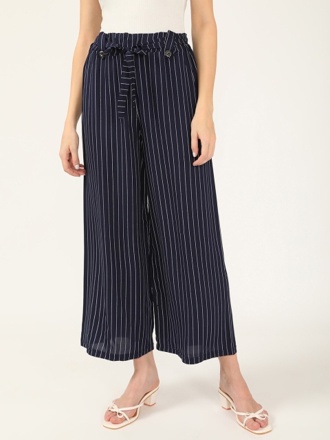 

V2 Value & Variety Women Navy Blue & White Striped Knitted Palazzos