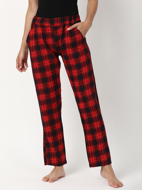 

V2 Value & Variety Women Red & Black Checked Lounge Pants