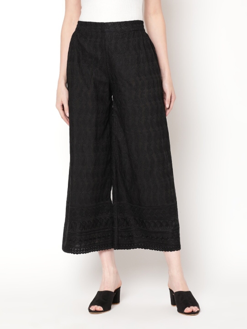 

V2 Value & Variety Women Black Floral Embroidered Cotton Palazzos