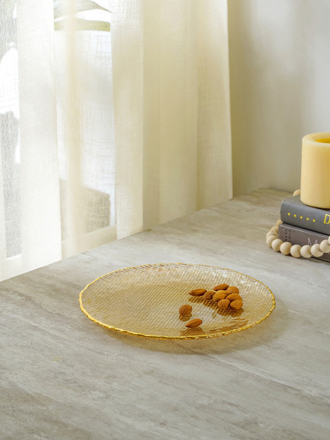 

Pure Home and Living Yellow & Gold-Toned Textured Amber Rosa Dessert Plate