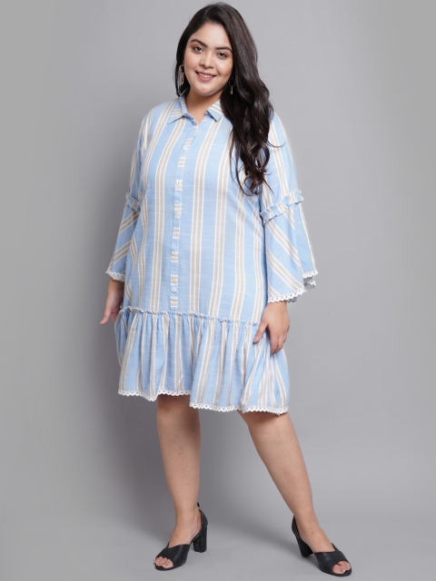 

PrettyPlus by Desinoor.com Blue Striped A-Line Dress