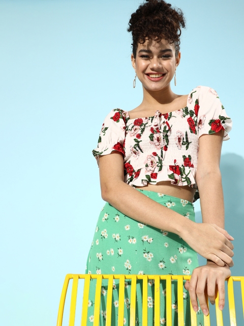 

Berrylush Women Stunning Blue Floral Cropped Top