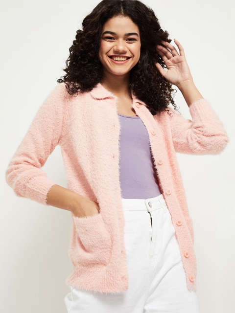 

max Women Pink Cardigan with Fuzzy Detail