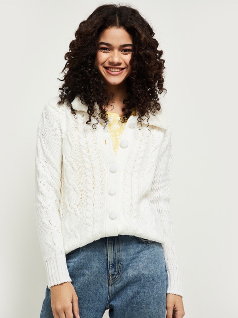 

max Women White Cable Knit Cardigan