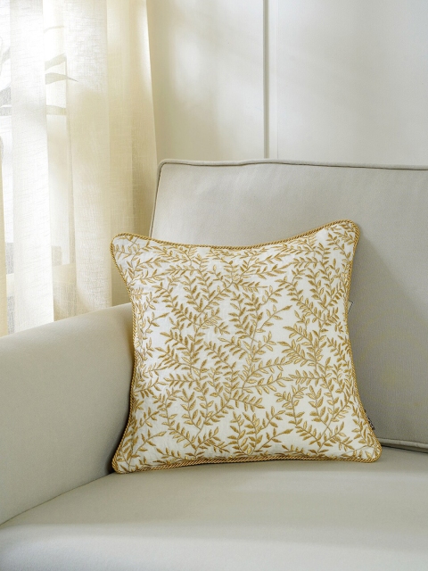 

Pure Home and Living Gold-Toned & Beige Embroidered Square Cushion Covers
