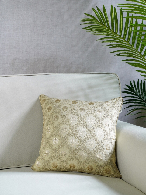 

Pure Home and Living Gold-Toned & Off White Embroidered Square Cushion Covers