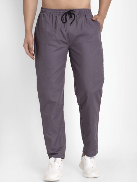 

JAINISH Men Grey Solid Slim-Fit Pure Cotton Track Pants