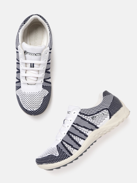 

Woodland Men White & Navy Blue Woven Design Driving Sneakers
