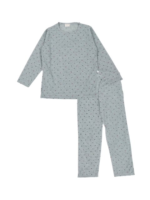 

RAINE AND JAINE Girls Grey Melange Printed Pure Cotton Night Suits