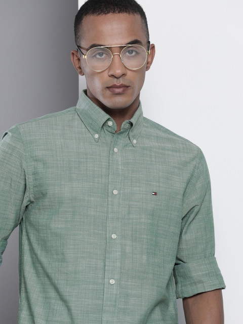 

Tommy Hilfiger Men Sea Green Solid Organic Cotton Casual Shirt