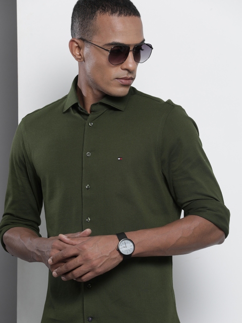 

Tommy Hilfiger Men Olive Green Slim Fit Opaque Casual Shirt
