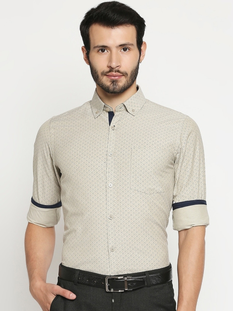 

Solemio Men Olive Green Opaque Printed Formal Shirt