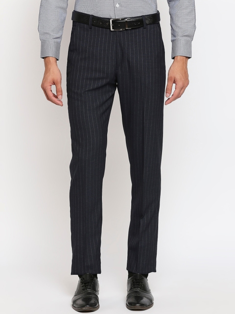 

Solemio Men Black & White Striped Formal Trousers