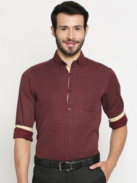 

Solemio Men Maroon Opaque Printed Formal Shirt