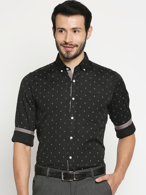 

Solemio Men Black Opaque Printed Formal Shirt
