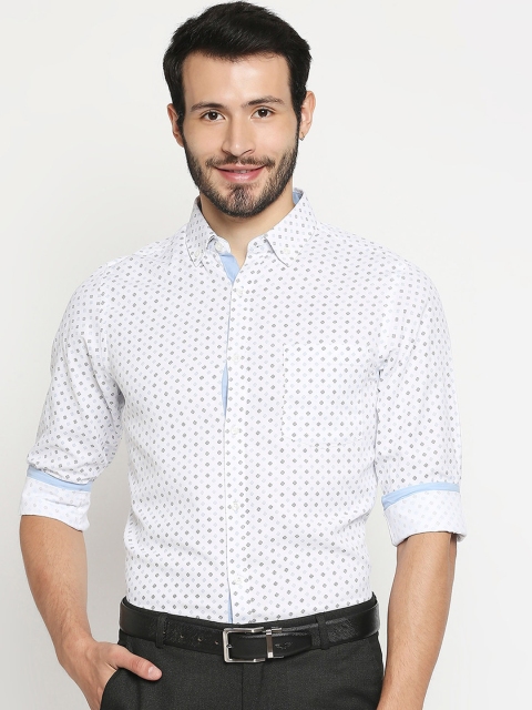 

Solemio Men Blue Opaque Printed Formal Shirt