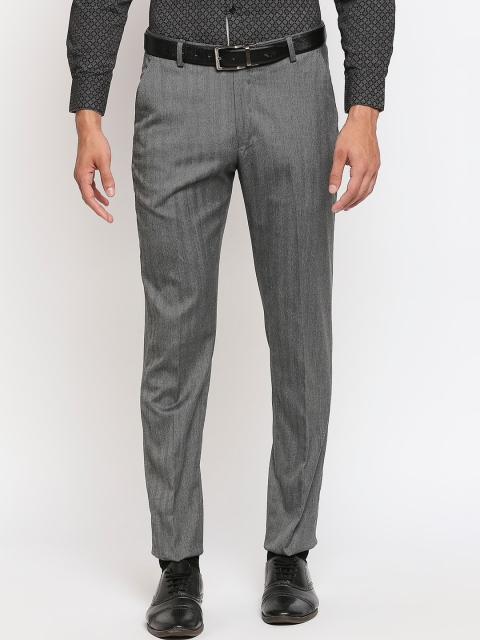 

Solemio Men Grey Striped Formal Trousers