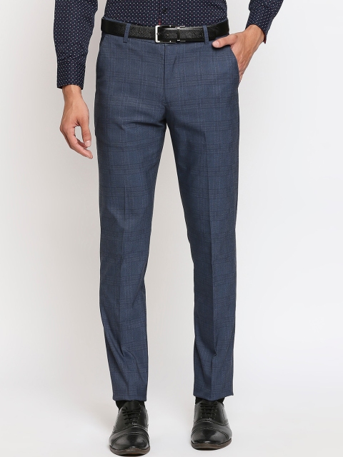 

Solemio Men Blue Checked Formal Trousers