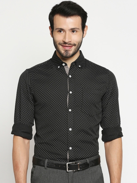 

Solemio Men Black Opaque Printed Formal Shirt