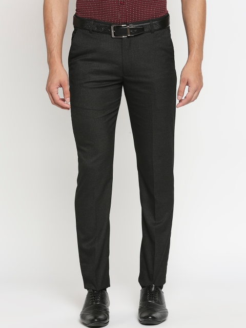 

Solemio Men Black Textured Formal Trousers