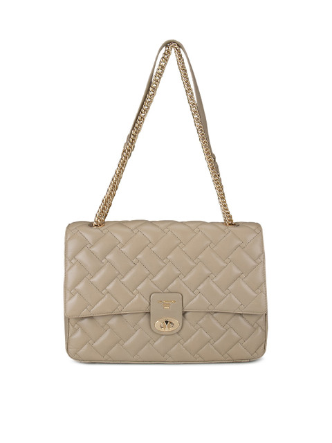 

Da Milano Beige Textured Leather Structured Sling Bag with Quilted