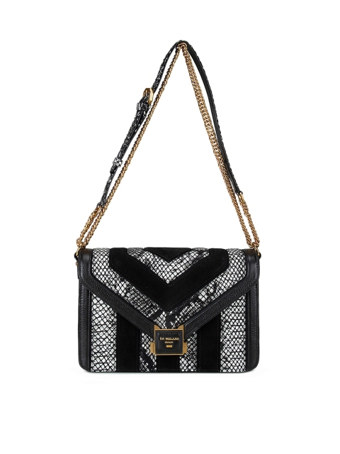 

Da Milano Off White & Black Animal Textured Leather Structured Sling Bag