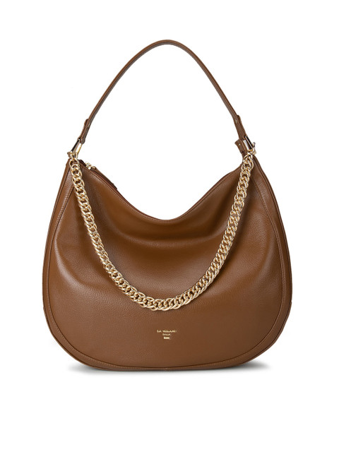 

Da Milano Brown Leather Half Moon Hobo Bag with Quilted