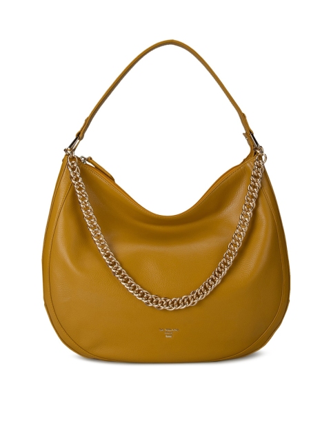 

Da Milano Mustard Leather Half Moon Hobo Bag