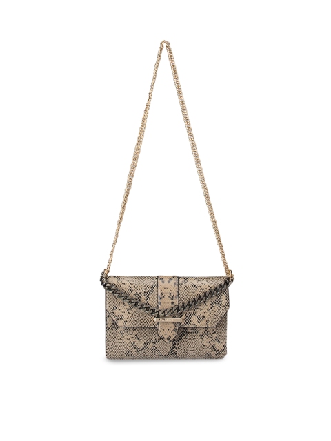 

Da Milano Beige Animal Textured Leather Structured Sling Bag with Quilted