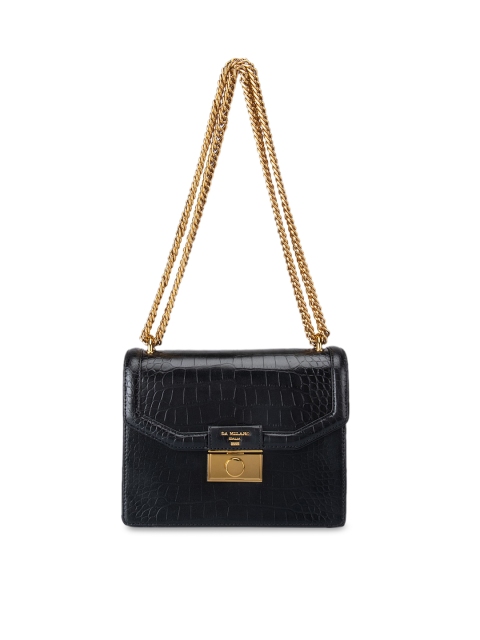 

Da Milano Black Textured Leather Structured Shoulder Bag with Quilted