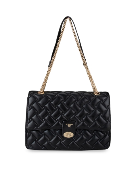 

Da Milano Black Textured Leather Structured Sling Bag with Quilted