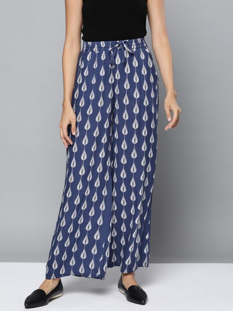 

HERE&NOW Women Navy Blue & Grey Ethnic Motifs Printed Ethnic Palazzos