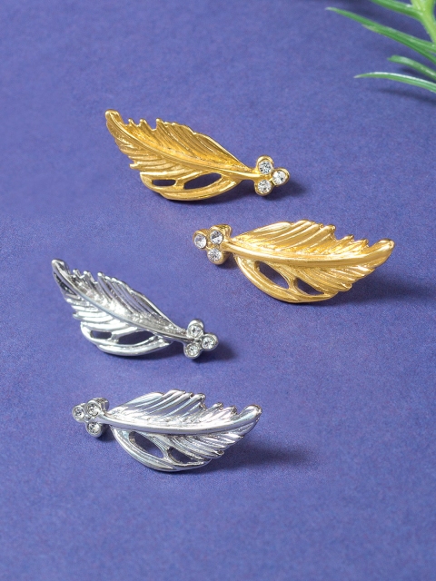 

Golden Peacock Set Of 2 Leaf Shaped Studs, Gold
