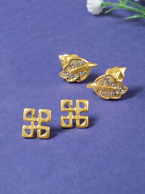 Golden Peacock Gold-Toned Geometric Studs Earrings