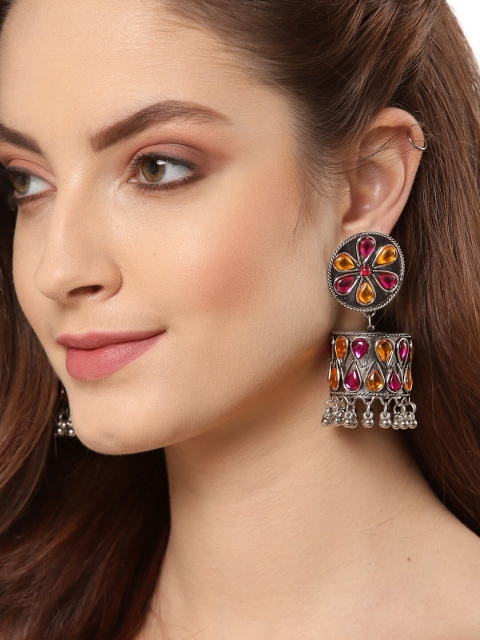 

Shining Diva Multicoloured Oxidised Contemporary Jhumkas Earrings, Multi