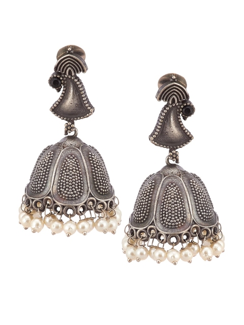 

Rangriti Silver-Toned Contemporary Jhumkas Earrings