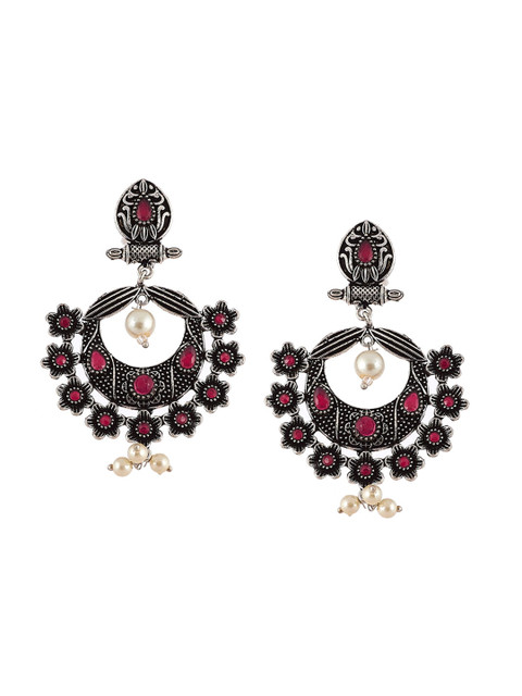 

Rangriti Silver-Plated Pink & White Contemporary Drop Earrings