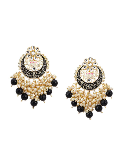 

Rangriti Gold-Plated Black & White Crescent Shaped Chandbalis