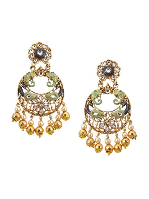 

Rangriti Gold-Plated Green & Black Crescent Shaped Chandbalis