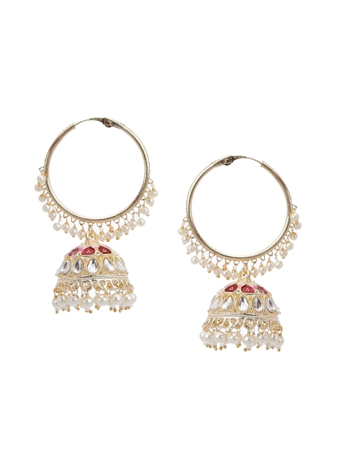 

Rangriti Gold-Plated White & Red Dome Shaped Jhumkas