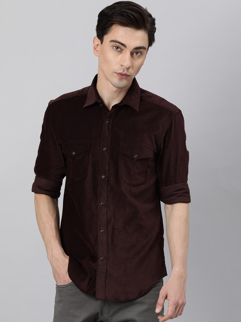 

RARE RABBIT Men Maroon Slim Fit Opaque Casual Shirt