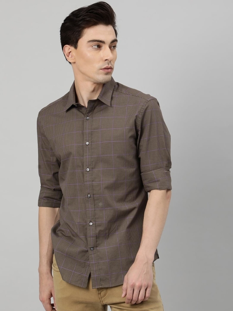 

RARE RABBIT Men Olive Green Slim Fit Grid Tattersall Checks Opaque Checked Casual Shirt