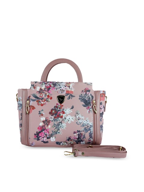 

LELYS Pink & Green Floral Printed Leather Handheld Bag