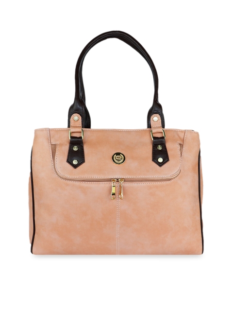 

LELYS Peach-Coloured Leather Shopper Handheld Bag with Fringed