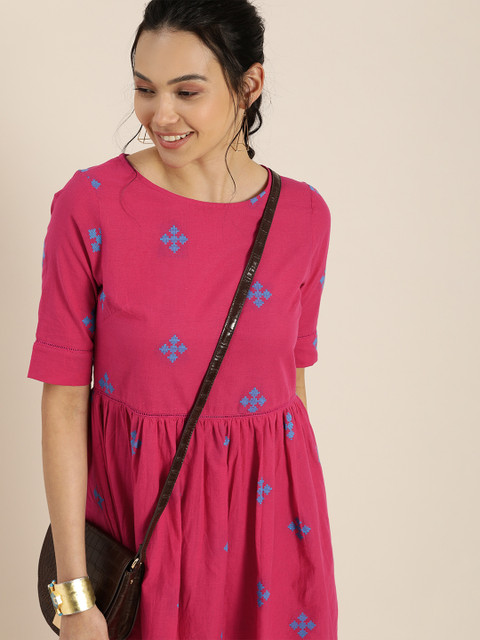 

Taavi Pink & Blue Woven Legacy Sustainable Pure Cotton A-Line Dress