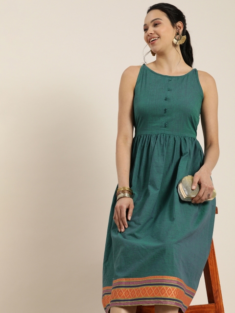 

Taavi Green Woven Legacy Sustainable Pure Cotton A-Line Midi Dress