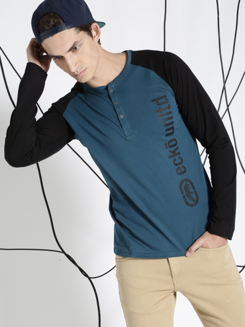 

Ecko Unltd Men Blue Colourblocked Henley T-Shirt