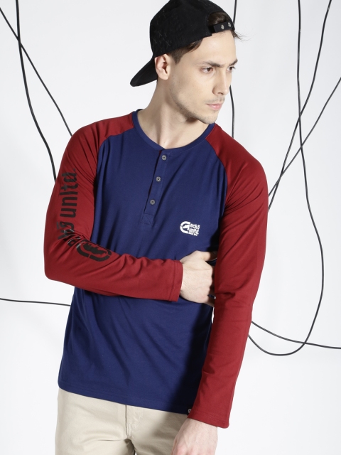 

Ecko Unltd Men Navy Blue Henley T-Shirt
